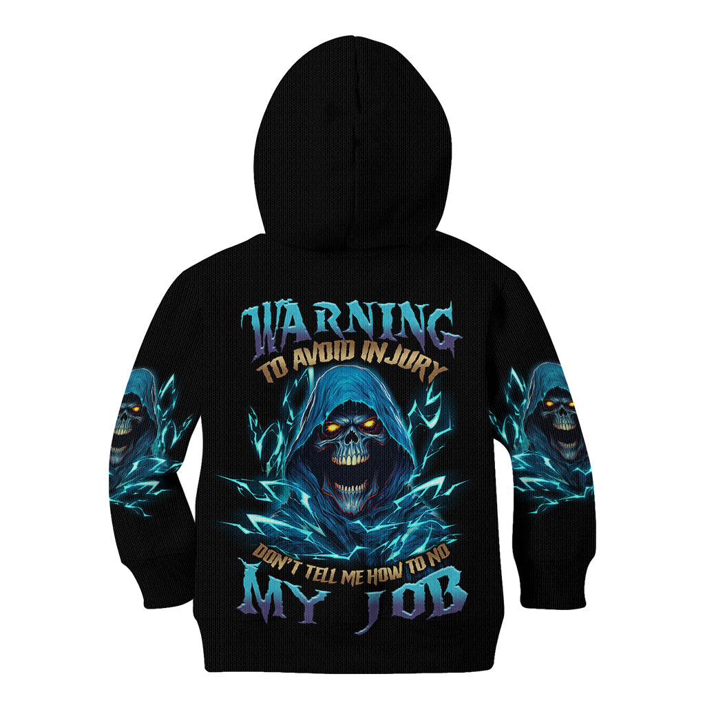 Warning To Avoid Injury Mad Reaper Skull Kid Hoodie - Wonder Print Shop