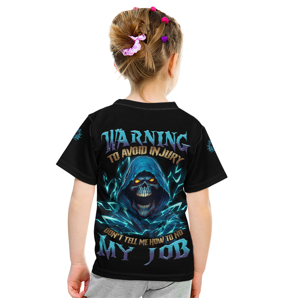 Warning To Avoid Injury Mad Reaper Skull Kid T Shirt - Wonder Print Shop