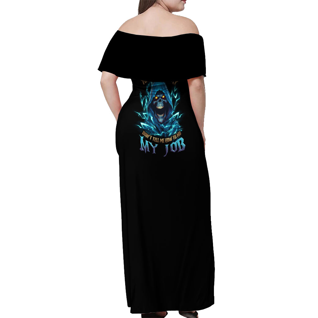 Warning To Avoid Injury Mad Reaper Skull Off Shoulder Maxi Dress - Wonder Print Shop