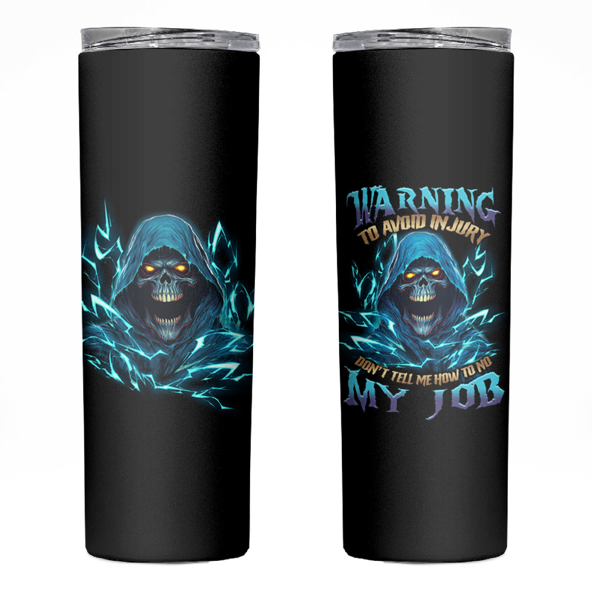 Warning To Avoid Injury Mad Reaper Skull Skinny Tumbler - Wonder Print Shop