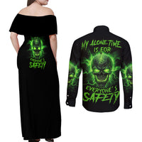 My Alone Time Is For Everyone's Safety Couples Matching Off Shoulder Maxi Dress and Long Sleeve Button Shirt - Wonder Print Shop