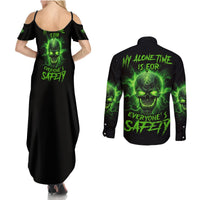 My Alone Time Is For Everyone's Safety Couples Matching Summer Maxi Dress and Long Sleeve Button Shirt - Wonder Print Shop
