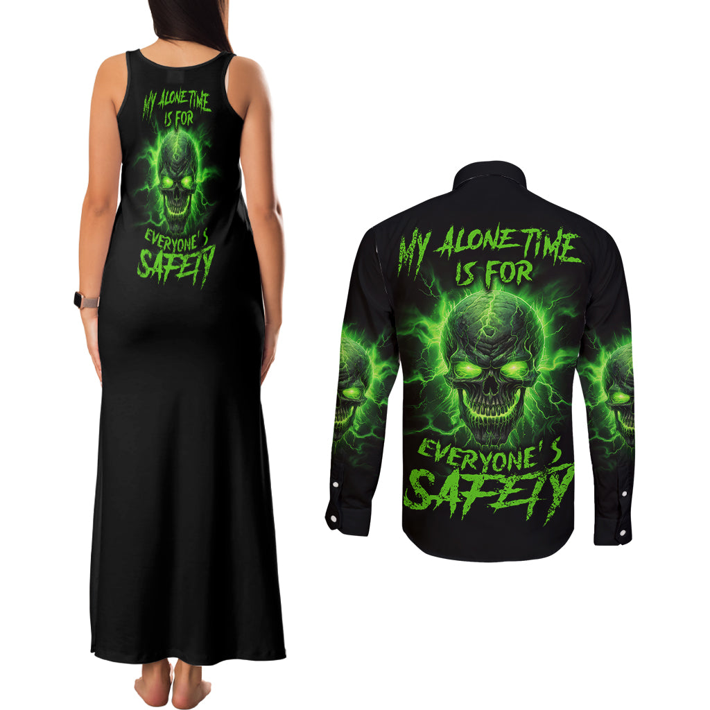 My Alone Time Is For Everyone's Safety Couples Matching Tank Maxi Dress and Long Sleeve Button Shirt - Wonder Print Shop
