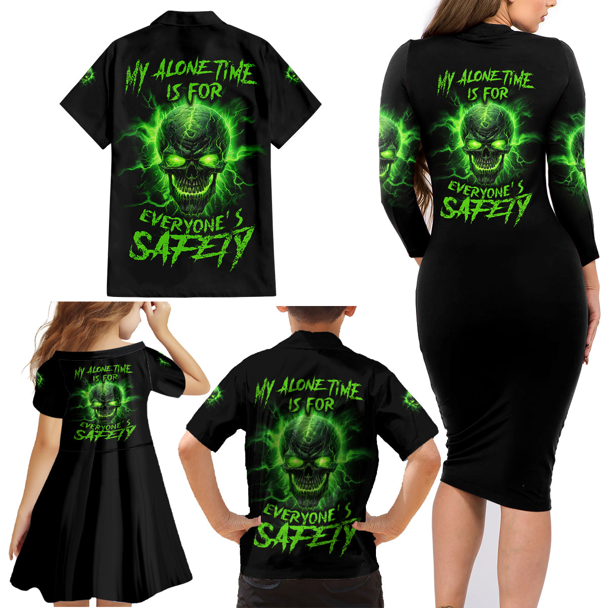 My Alone Time Is For Everyone's Safety Family Matching Long Sleeve Bodycon Dress and Hawaiian Shirt - Wonder Print Shop