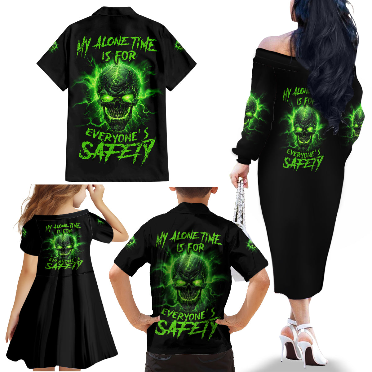 My Alone Time Is For Everyone's Safety Family Matching Off Shoulder Long Sleeve Dress and Hawaiian Shirt - Wonder Print Shop