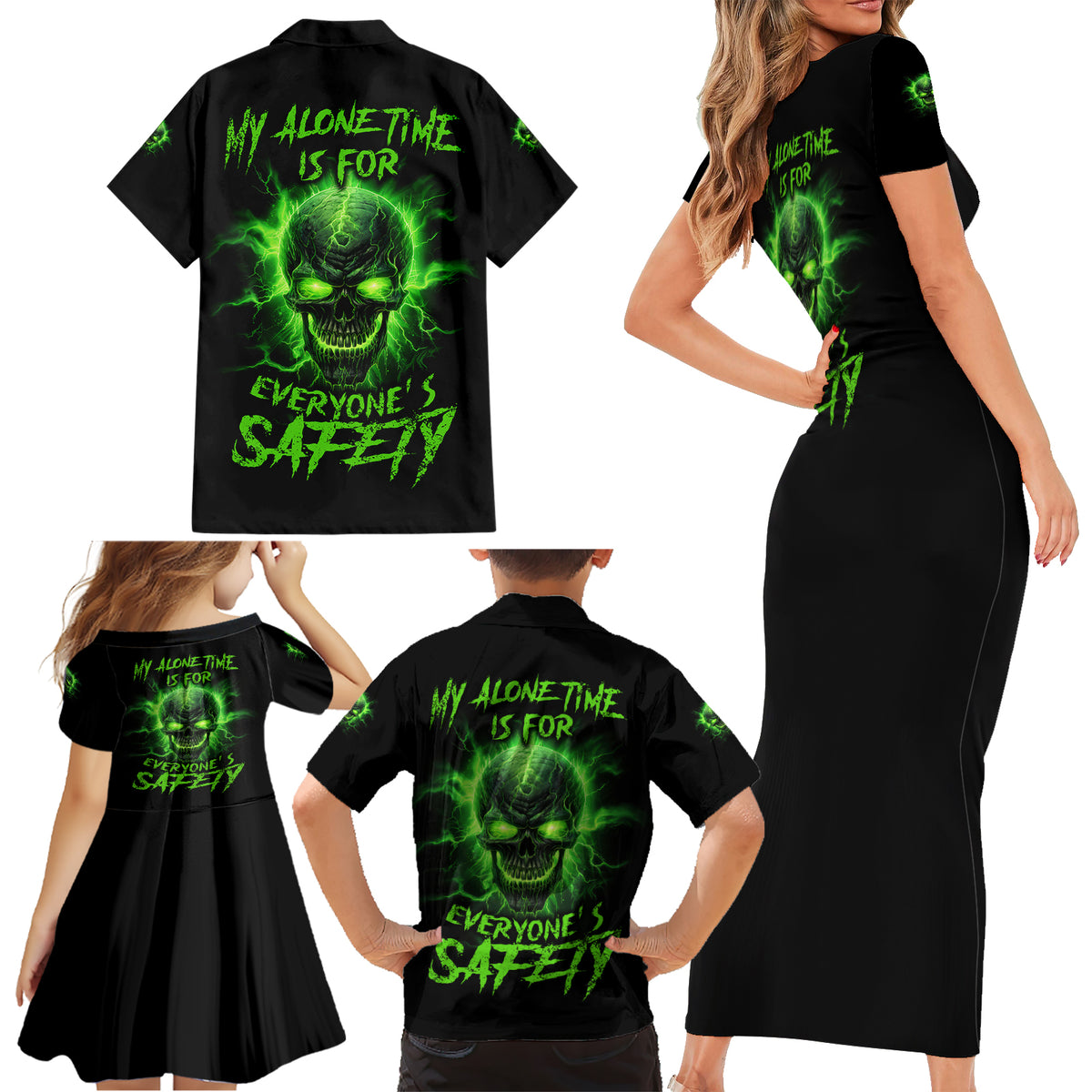 My Alone Time Is For Everyone's Safety Family Matching Short Sleeve Bodycon Dress and Hawaiian Shirt - Wonder Print Shop