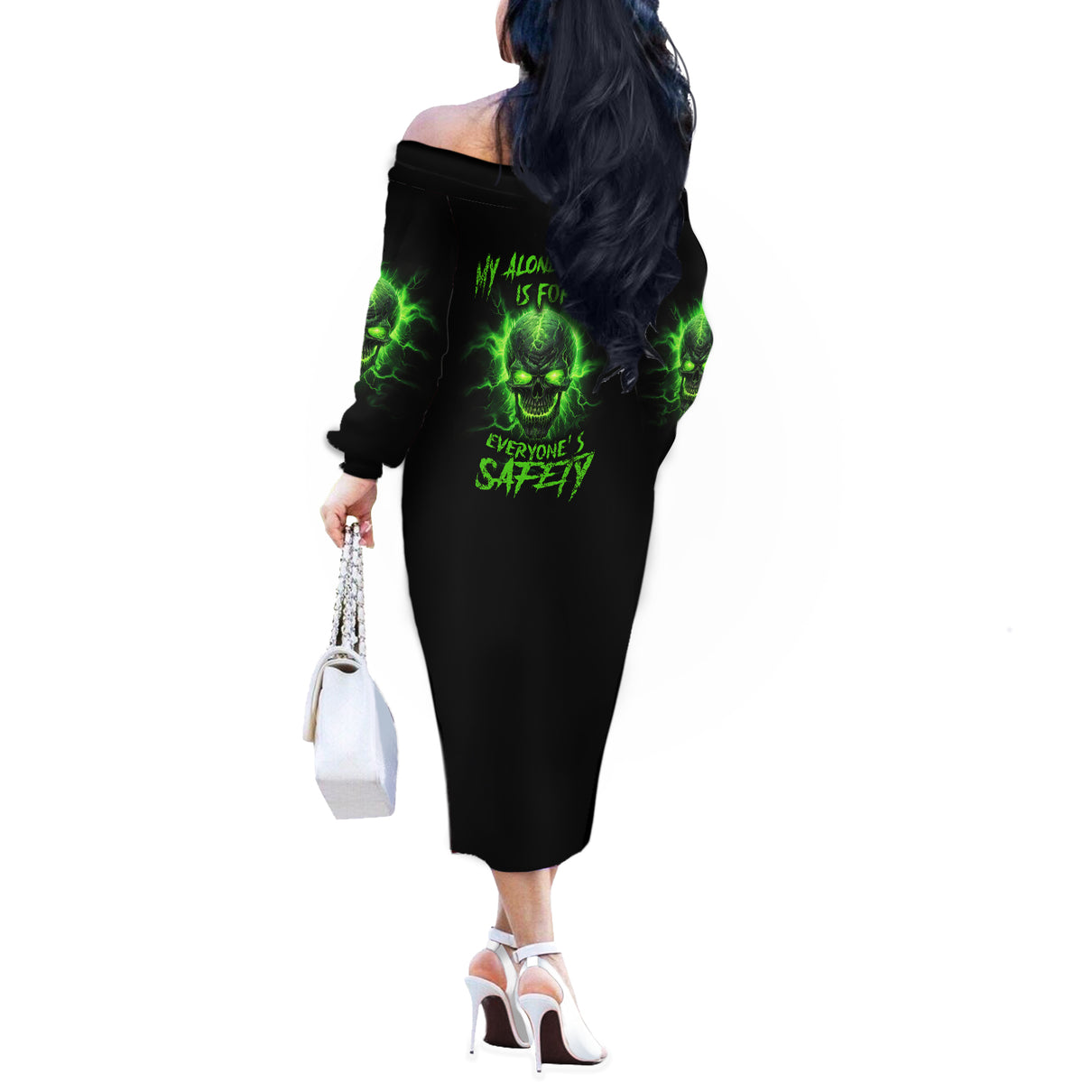 My Alone Time Is For Everyone's Safety Off The Shoulder Long Sleeve Dress - Wonder Print Shop