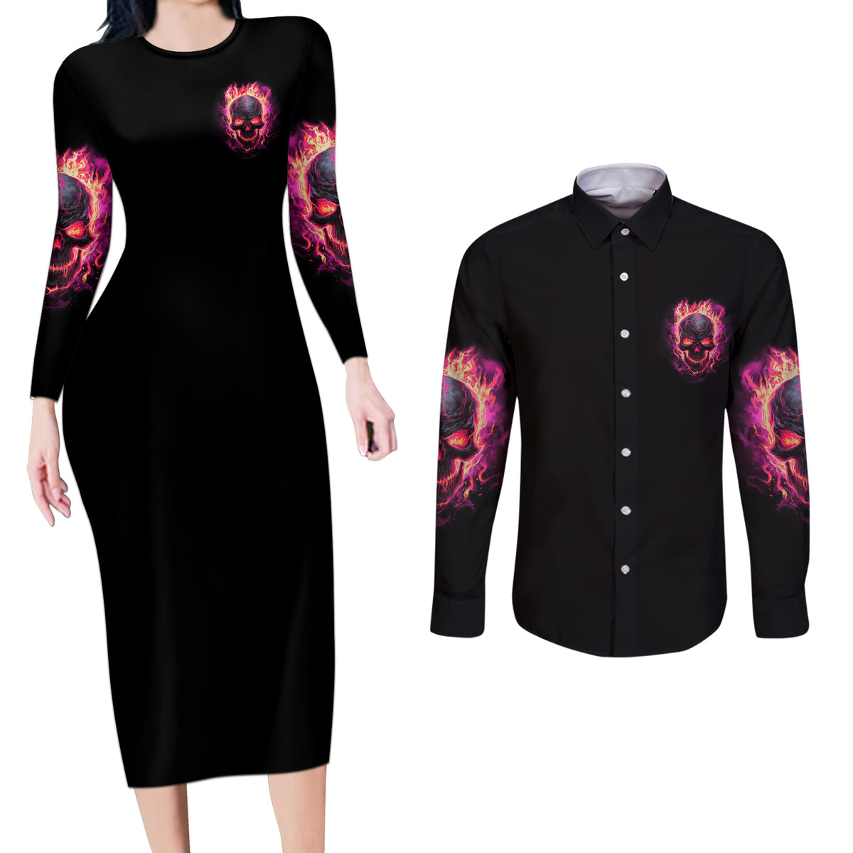 I Can Keep My Mouth Couples Matching Long Sleeve Bodycon Dress and Long Sleeve Button Shirt - Wonder Print Shop