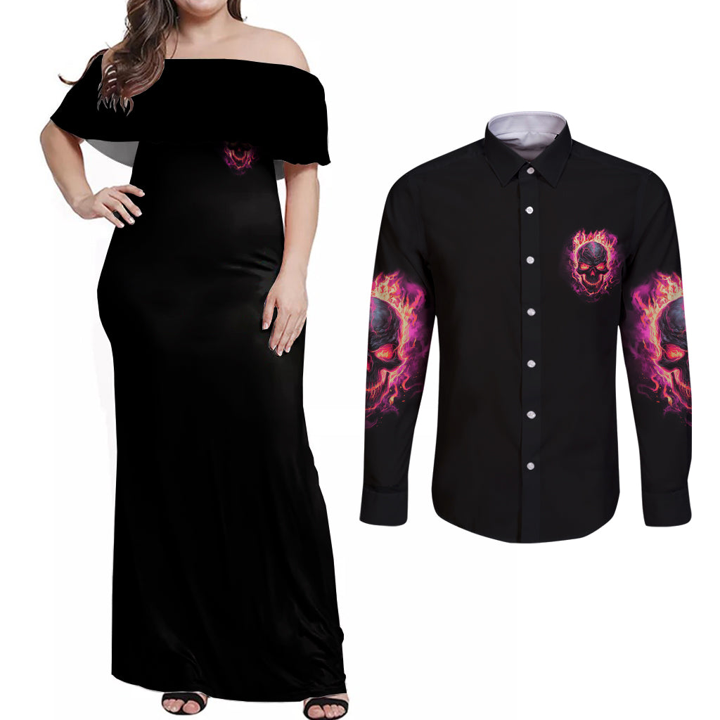 I Can Keep My Mouth Couples Matching Off Shoulder Maxi Dress and Long Sleeve Button Shirt - Wonder Print Shop