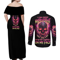 I Can Keep My Mouth Couples Matching Off Shoulder Maxi Dress and Long Sleeve Button Shirt - Wonder Print Shop
