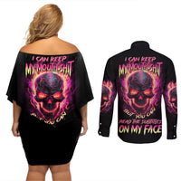 I Can Keep My Mouth Couples Matching Off Shoulder Short Dress and Long Sleeve Button Shirt - Wonder Print Shop