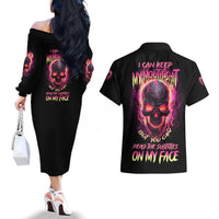 I Can Keep My Mouth Couples Matching Off The Shoulder Long Sleeve Dress and Hawaiian Shirt - Wonder Print Shop