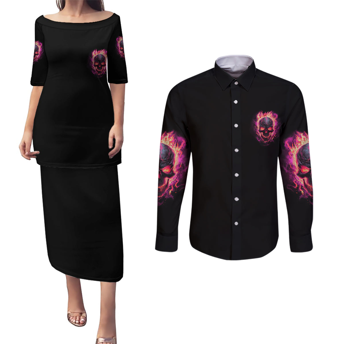 I Can Keep My Mouth Couples Matching Puletasi Dress and Long Sleeve Button Shirt - Wonder Print Shop
