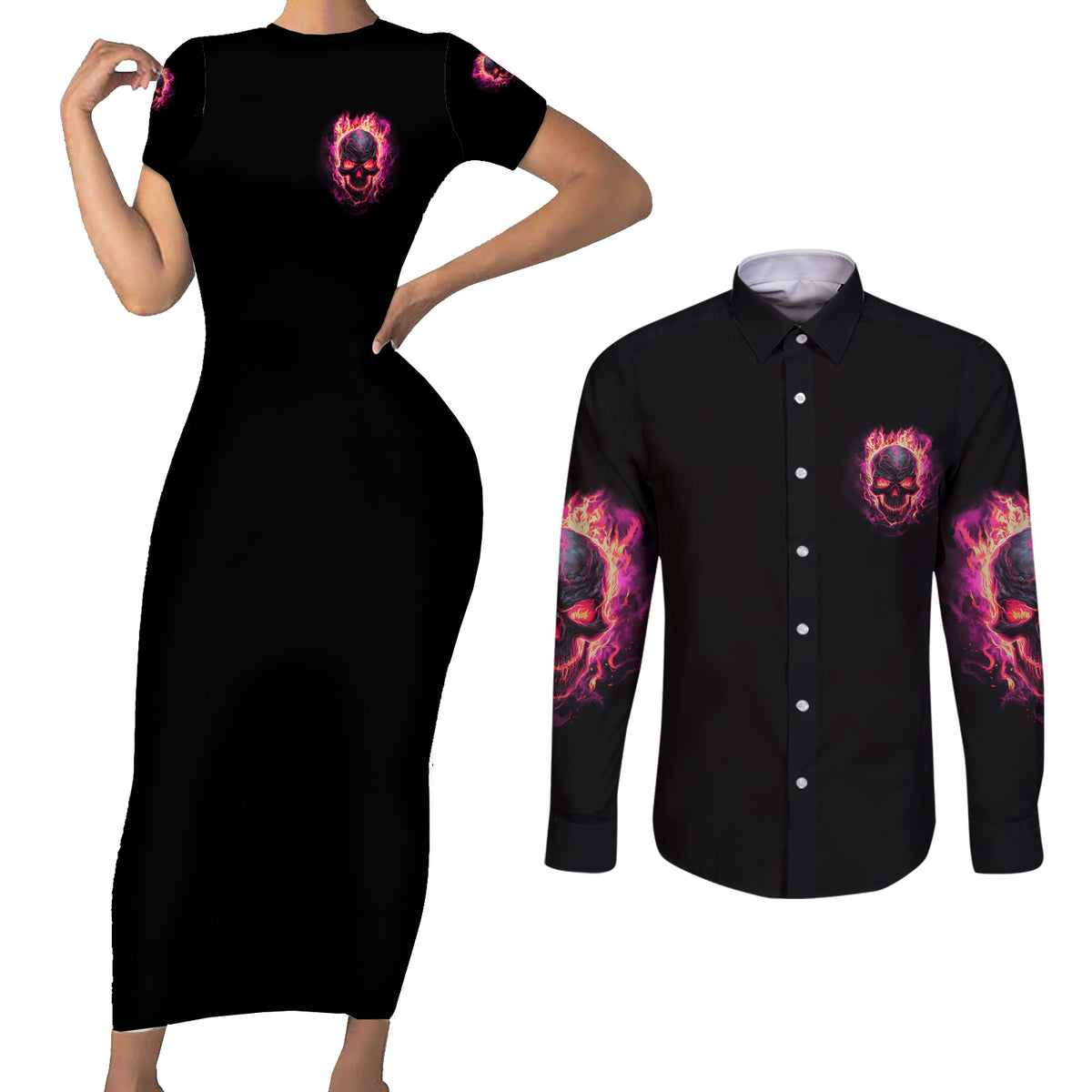 I Can Keep My Mouth Couples Matching Short Sleeve Bodycon Dress and Long Sleeve Button Shirt - Wonder Print Shop