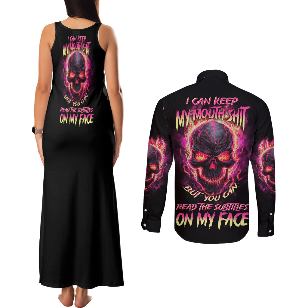I Can Keep My Mouth Couples Matching Tank Maxi Dress and Long Sleeve Button Shirt - Wonder Print Shop