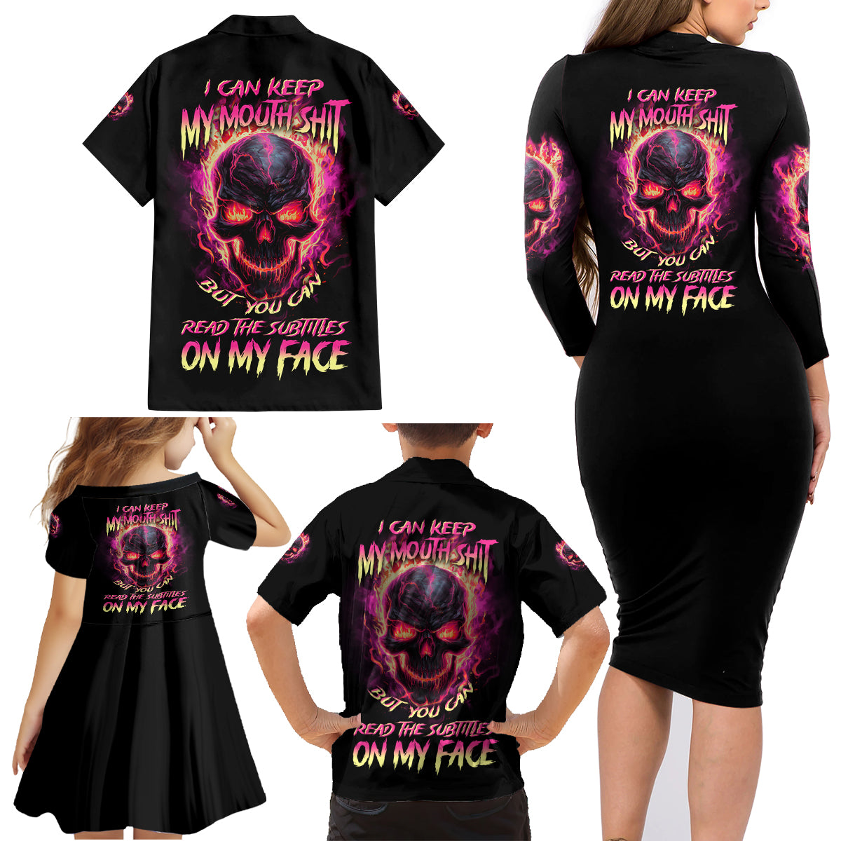 I Can Keep My Mouth Family Matching Long Sleeve Bodycon Dress and Hawaiian Shirt - Wonder Print Shop