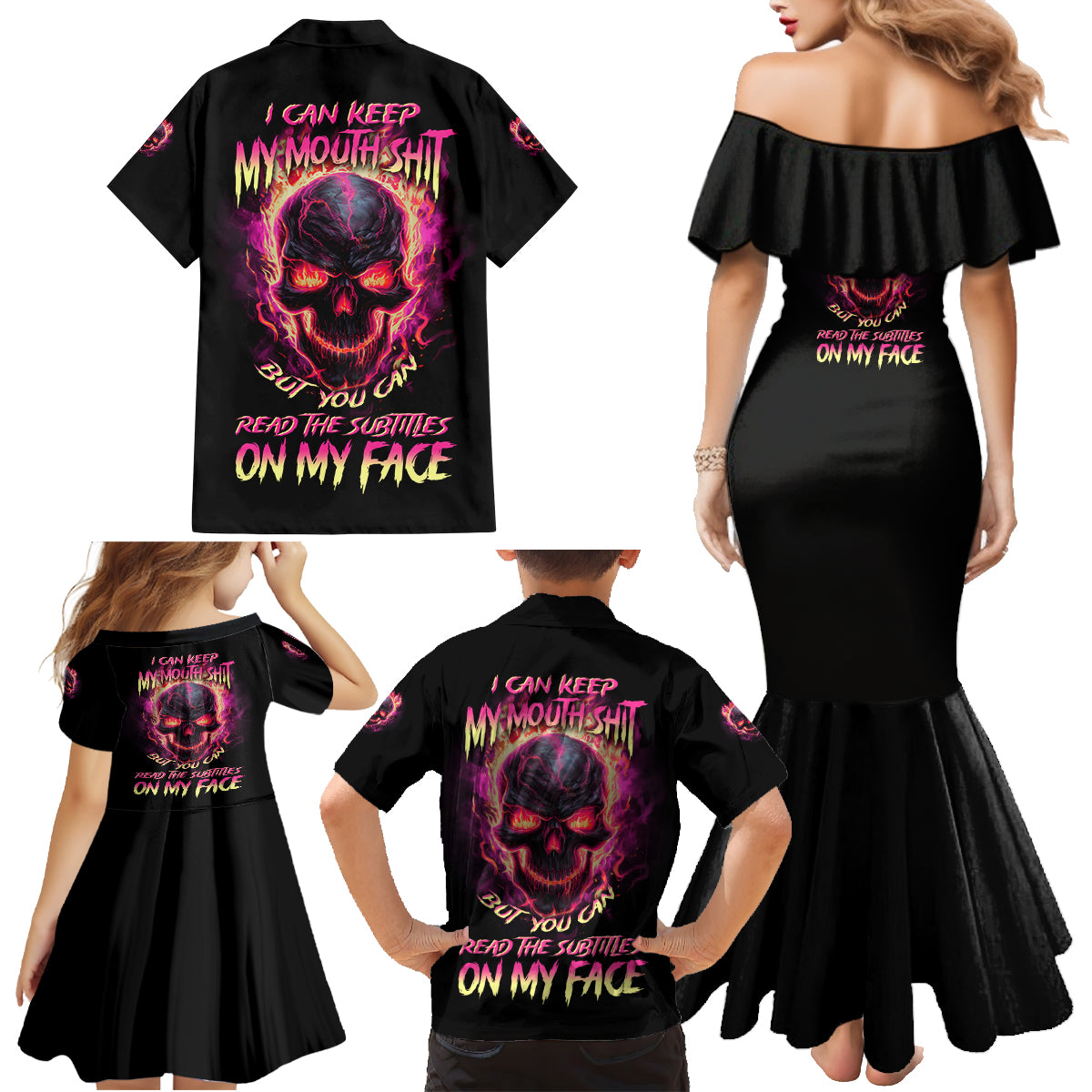 I Can Keep My Mouth Family Matching Mermaid Dress and Hawaiian Shirt - Wonder Print Shop