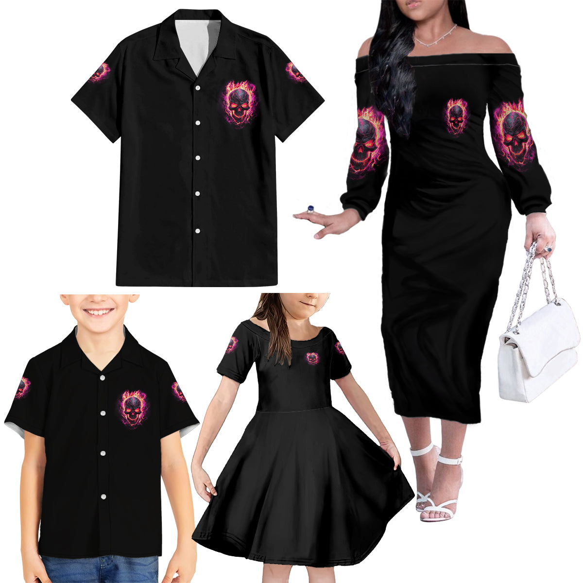 I Can Keep My Mouth Family Matching Off Shoulder Long Sleeve Dress and Hawaiian Shirt - Wonder Print Shop