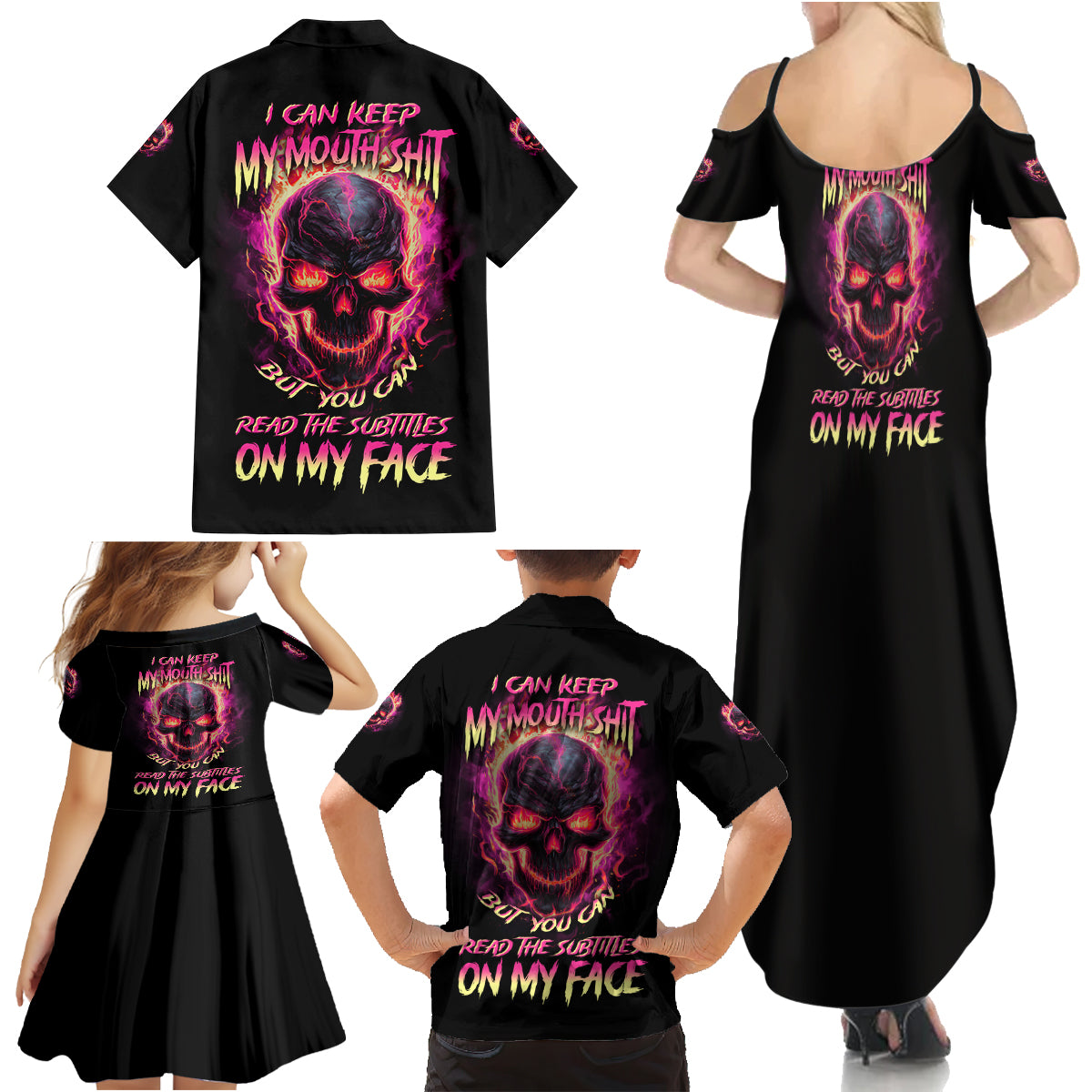 I Can Keep My Mouth Family Matching Summer Maxi Dress and Hawaiian Shirt - Wonder Print Shop