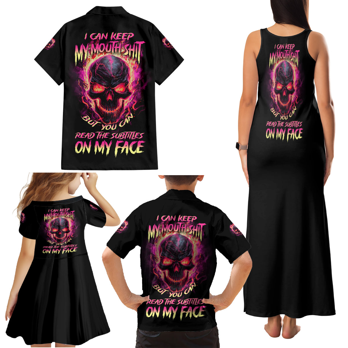I Can Keep My Mouth Family Matching Tank Maxi Dress and Hawaiian Shirt - Wonder Print Shop