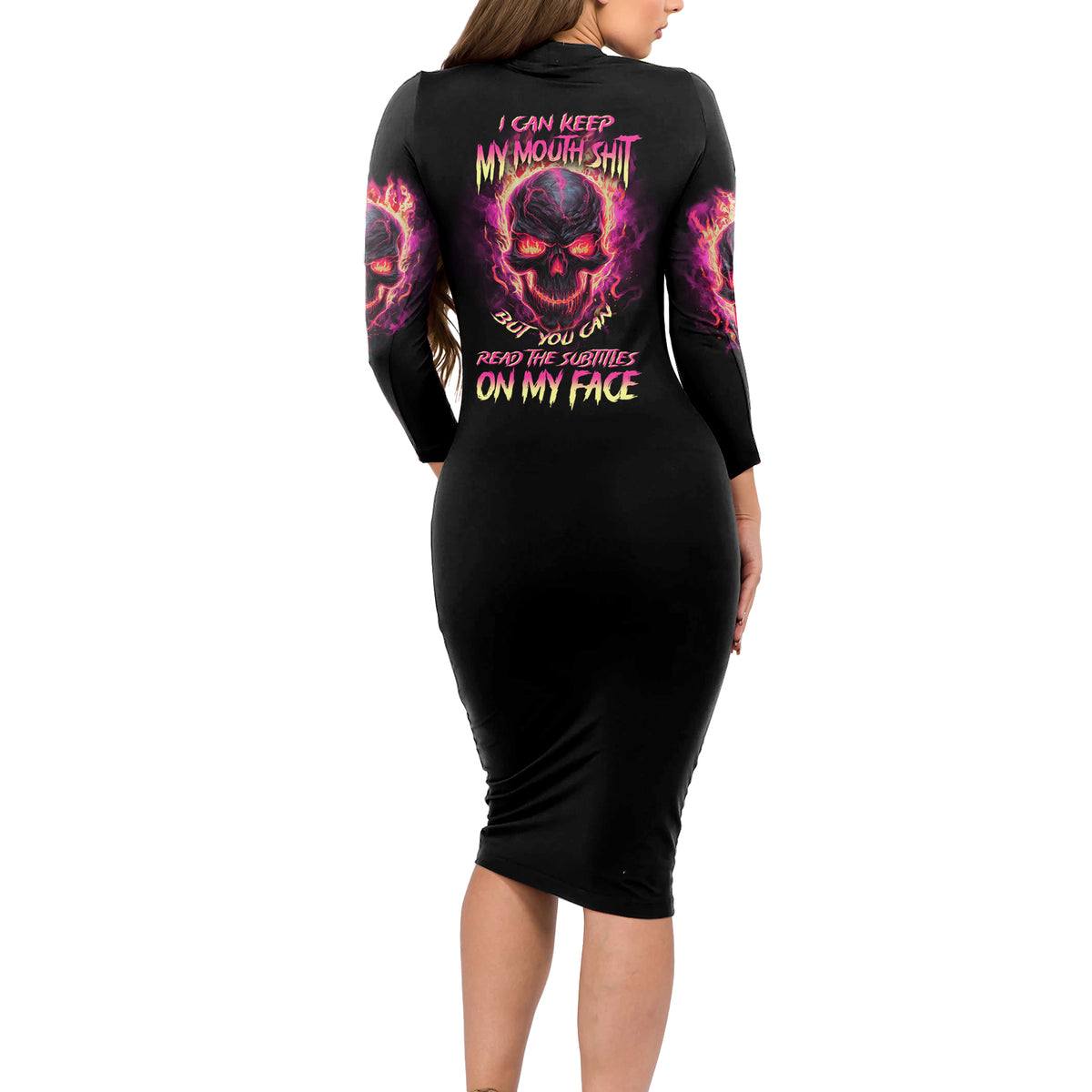 I Can Keep My Mouth Long Sleeve Bodycon Dress - Wonder Print Shop