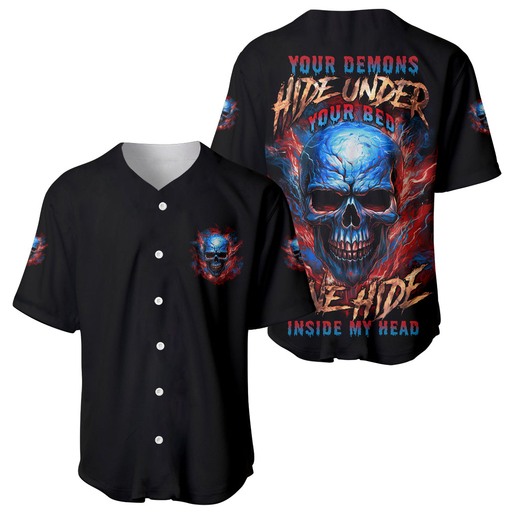 Your Demons Hide Under Your Bed Skull Baseball Jersey - Wonder Print Shop