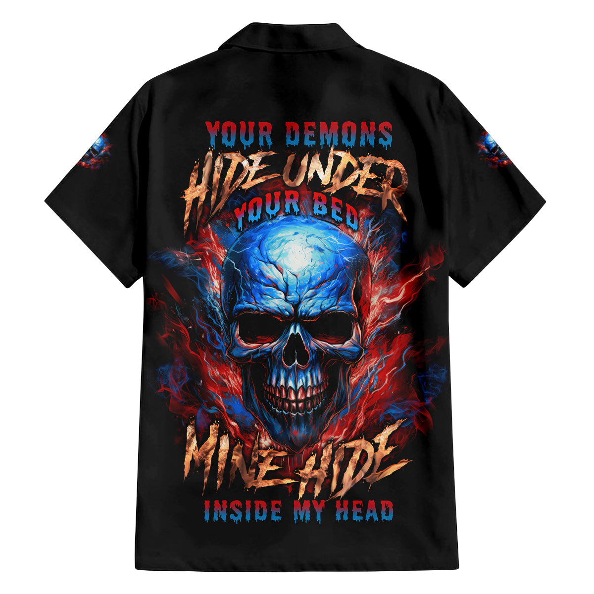 Your Demons Hide Under Your Bed Skull Family Matching Long Sleeve Bodycon Dress and Hawaiian Shirt - Wonder Print Shop