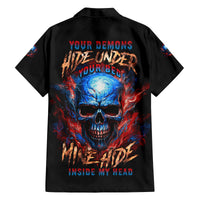 Your Demons Hide Under Your Bed Skull Family Matching Off Shoulder Long Sleeve Dress and Hawaiian Shirt - Wonder Print Shop