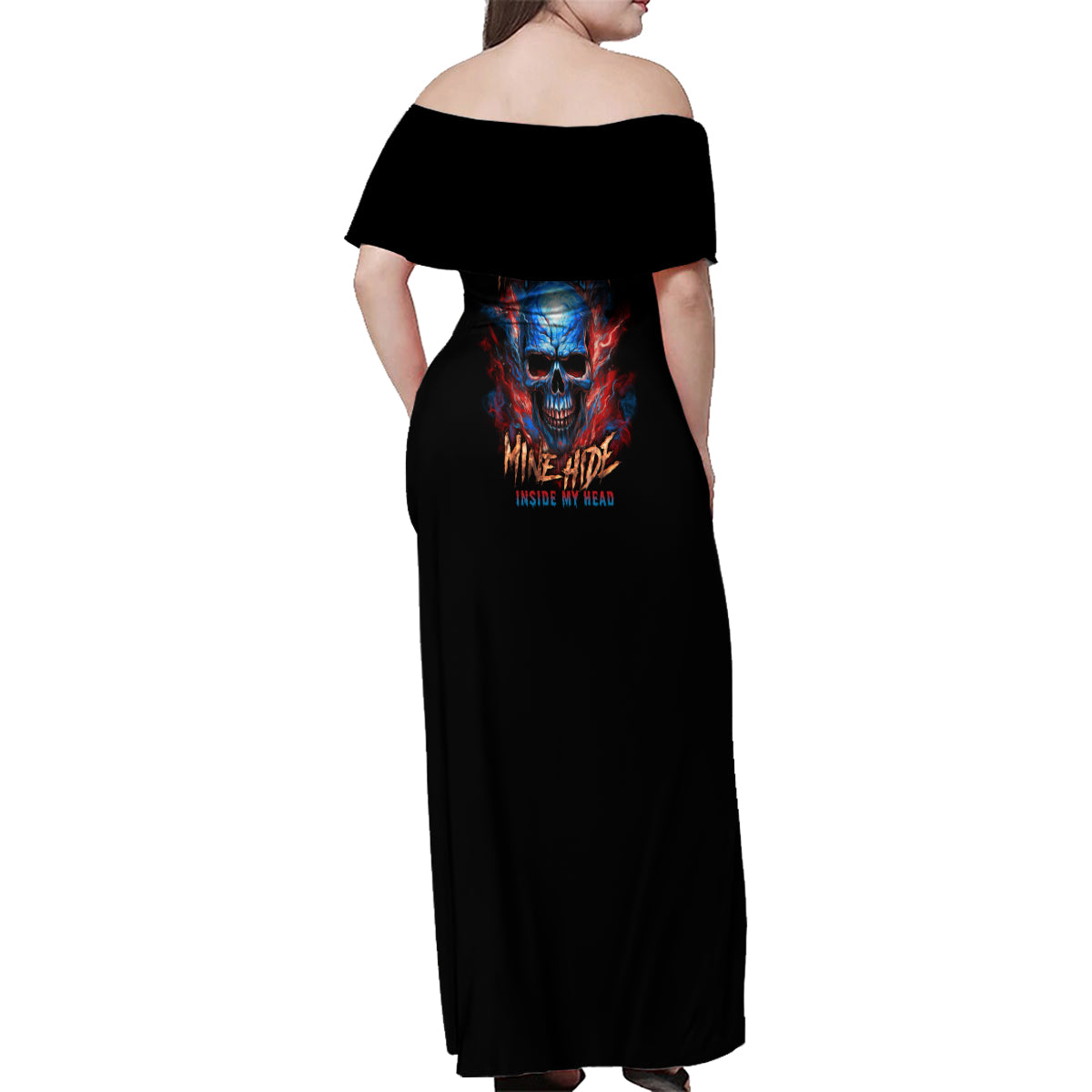 Your Demons Hide Under Your Bed Skull Family Matching Off Shoulder Maxi Dress and Hawaiian Shirt - Wonder Print Shop