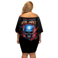 Your Demons Hide Under Your Bed Skull Family Matching Off Shoulder Short Dress and Hawaiian Shirt - Wonder Print Shop