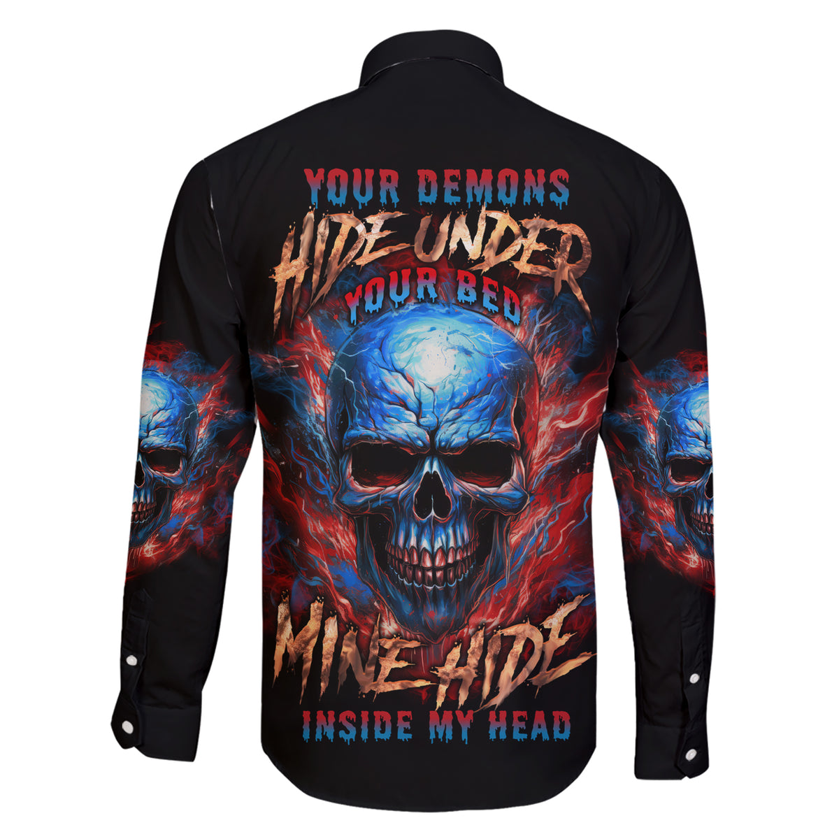 Your Demons Hide Under Your Bed Skull Family Matching Short Sleeve Bodycon Dress and Hawaiian Shirt - Wonder Print Shop