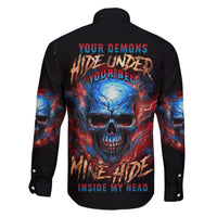 Your Demons Hide Under Your Bed Skull Family Matching Short Sleeve Bodycon Dress and Hawaiian Shirt - Wonder Print Shop