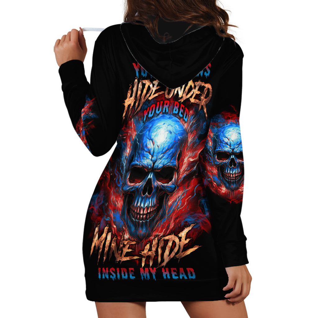 Your Demons Hide Under Your Bed Skull Hoodie Dress - Wonder Print Shop