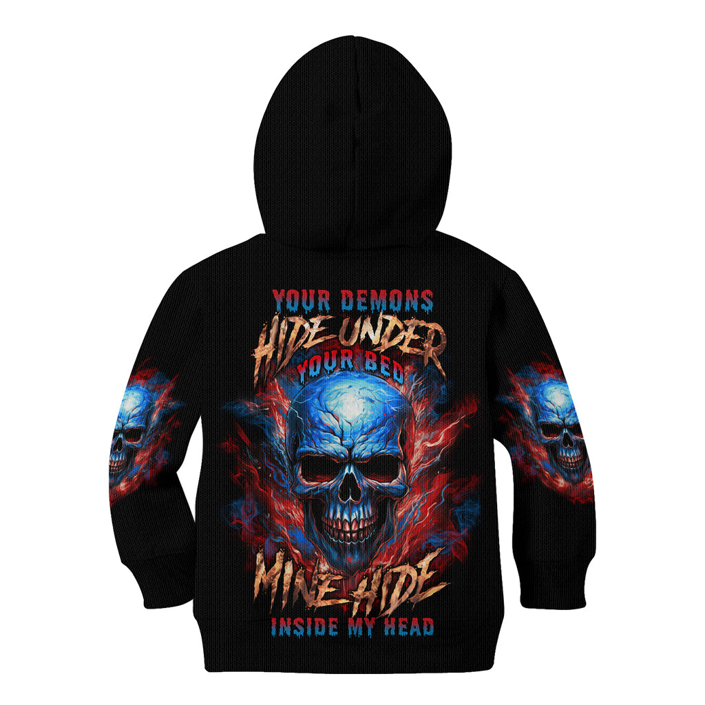 Your Demons Hide Under Your Bed Skull Kid Hoodie - Wonder Print Shop