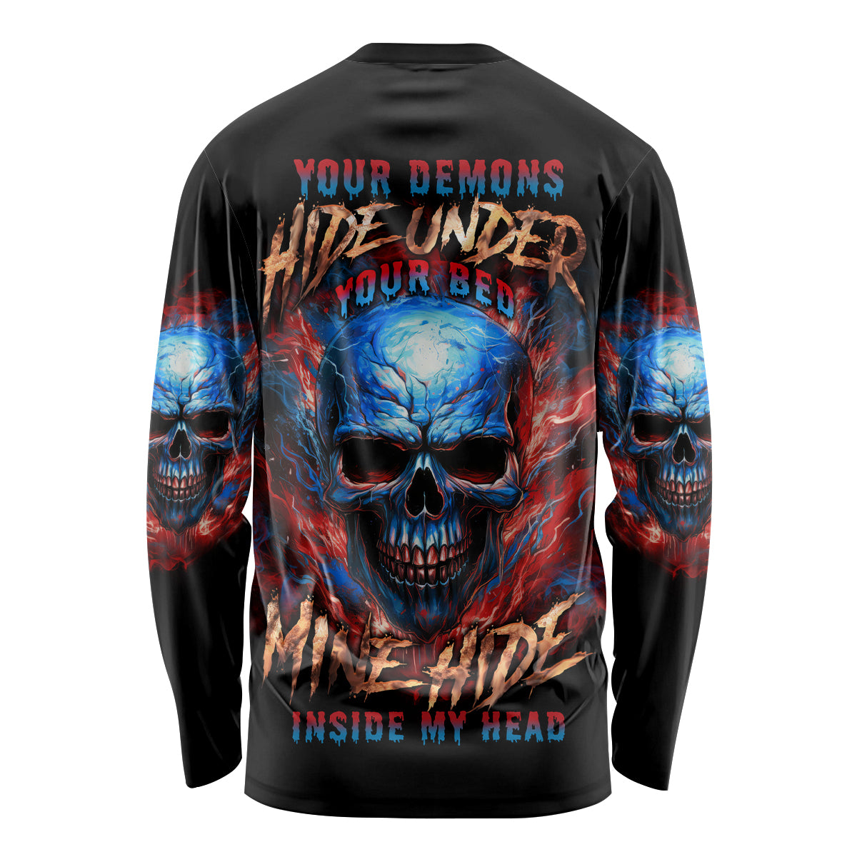 Your Demons Hide Under Your Bed Skull Long Sleeve Shirt - Wonder Print Shop