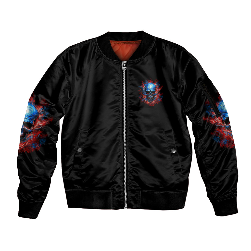 Your Demons Hide Under Your Bed Skull Sleeve Zip Bomber Jacket - Wonder Print Shop