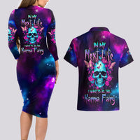Karma Fairy Skull Galaxy Couples Matching Long Sleeve Bodycon Dress and Hawaiian Shirt - Wonder Print Shop