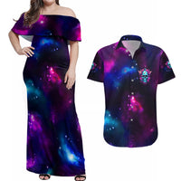 Karma Fairy Skull Galaxy Couples Matching Off Shoulder Maxi Dress and Hawaiian Shirt - Wonder Print Shop