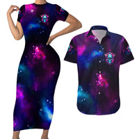 Karma Fairy Skull Galaxy Couples Matching Short Sleeve Bodycon Dress and Hawaiian Shirt - Wonder Print Shop