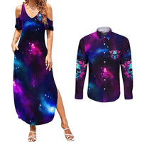 Karma Fairy Skull Galaxy Couples Matching Summer Maxi Dress and Long Sleeve Button Shirt - Wonder Print Shop
