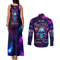 Karma Fairy Skull Galaxy Couples Matching Tank Maxi Dress and Long Sleeve Button Shirt - Wonder Print Shop