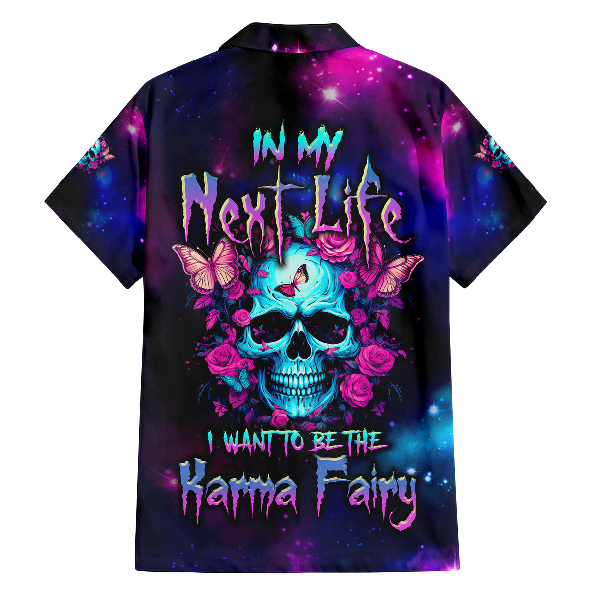 Karma Fairy Skull Galaxy Family Matching Off Shoulder Maxi Dress and Hawaiian Shirt - Wonder Print Shop