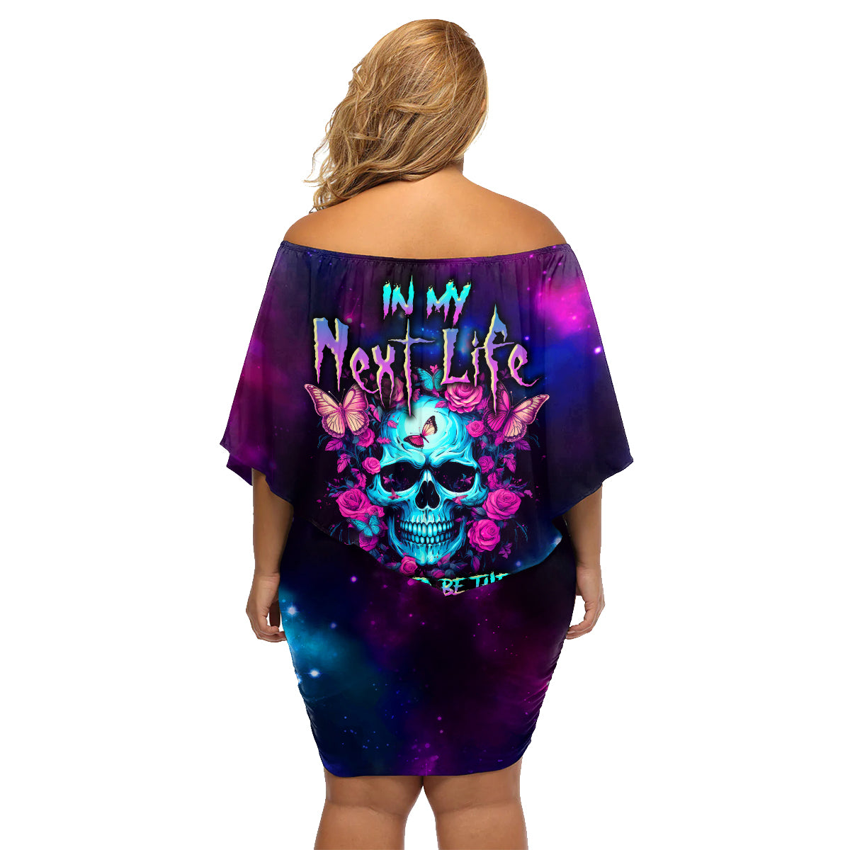 Karma Fairy Skull Galaxy Family Matching Off Shoulder Short Dress and Hawaiian Shirt - Wonder Print Shop