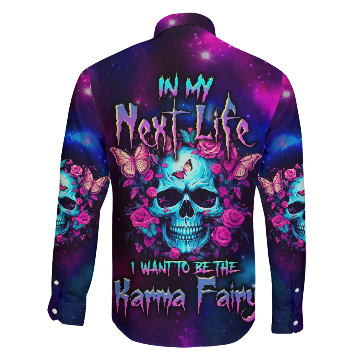 Karma Fairy Skull Galaxy Family Matching Short Sleeve Bodycon Dress and Hawaiian Shirt - Wonder Print Shop