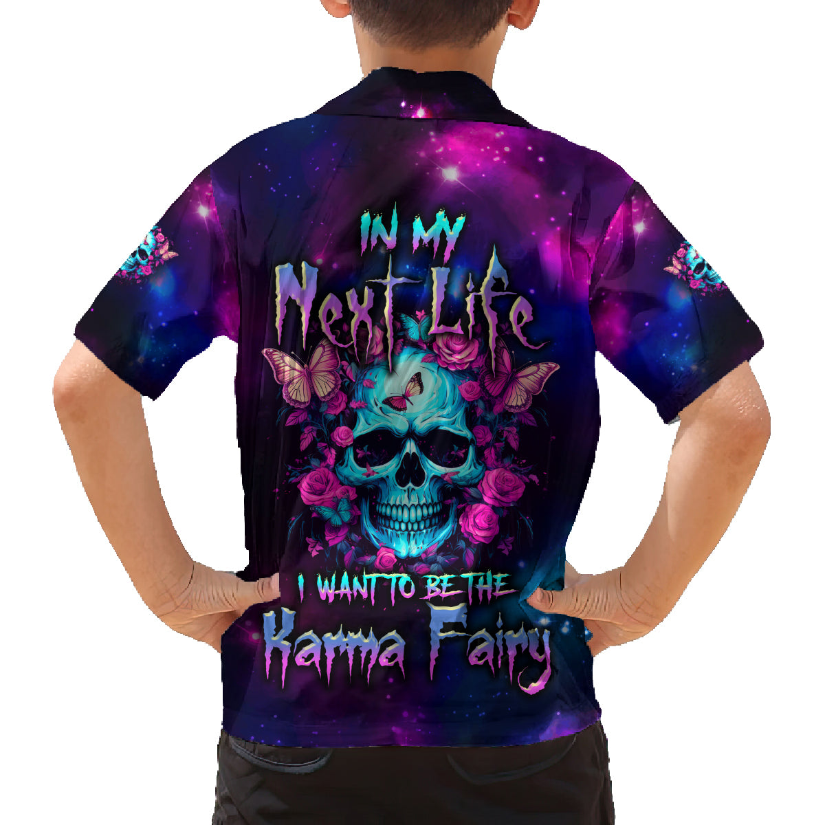 Karma Fairy Skull Galaxy Family Matching Summer Maxi Dress and Hawaiian Shirt - Wonder Print Shop
