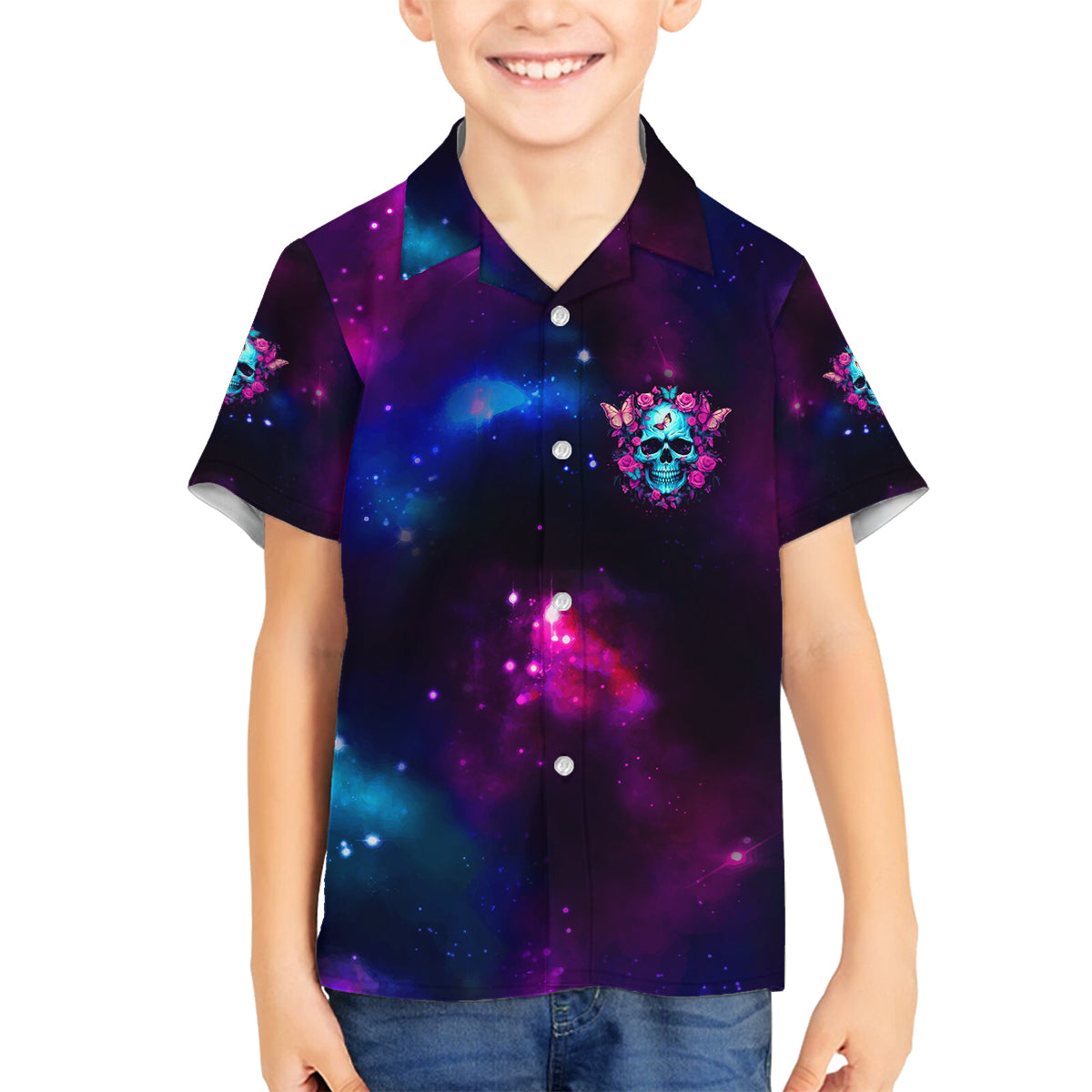 Karma Fairy Skull Galaxy Family Matching Summer Maxi Dress and Hawaiian Shirt - Wonder Print Shop