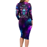 Karma Fairy Skull Galaxy Long Sleeve Bodycon Dress - Wonder Print Shop