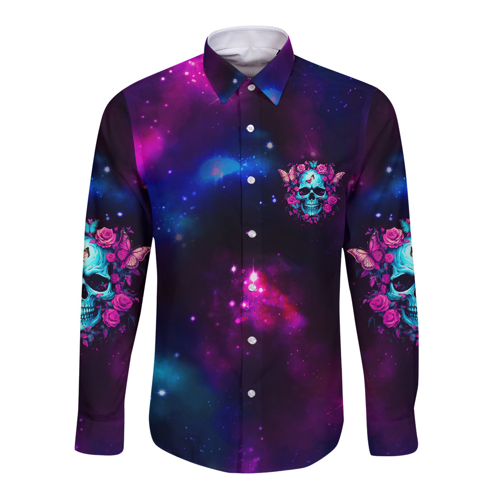 Karma Fairy Skull Galaxy Long Sleeve Button Shirt - Wonder Print Shop