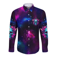 Karma Fairy Skull Galaxy Long Sleeve Button Shirt - Wonder Print Shop