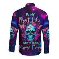 Karma Fairy Skull Galaxy Long Sleeve Button Shirt - Wonder Print Shop
